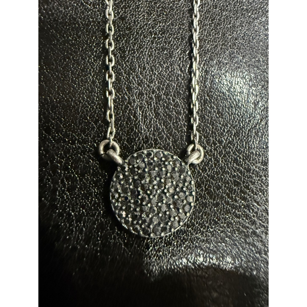 black cubic‎ zirconia sterling silver circle pendant necklac
